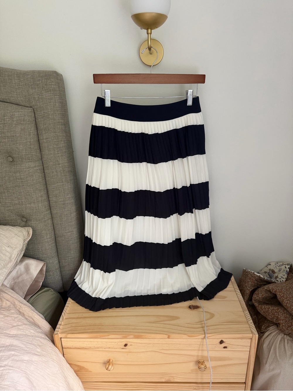 J. Crew Black and White Horizontal Striped Pleated Midi Skirt